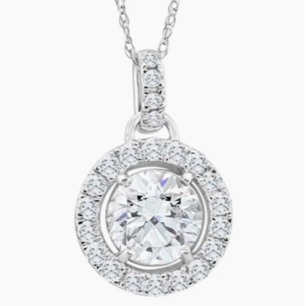 Bliss Diamond Necklace White Gold 14k Halo Solitaire 3/4ct